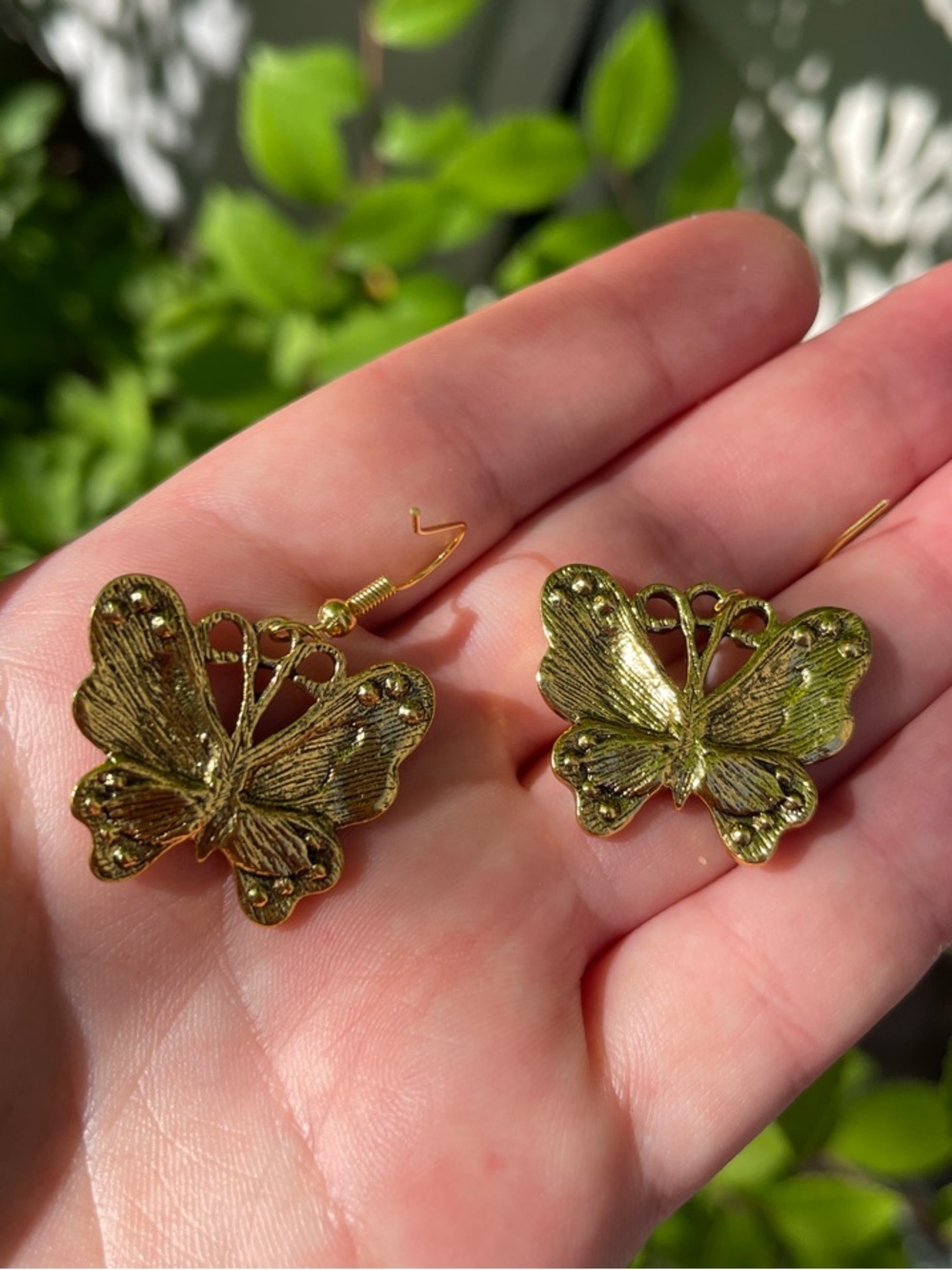 New! Antique Gold Butterfly Drop Earrings with Pink, Blue & Turquoise Accents. 🦋 - Picture 4 of 5